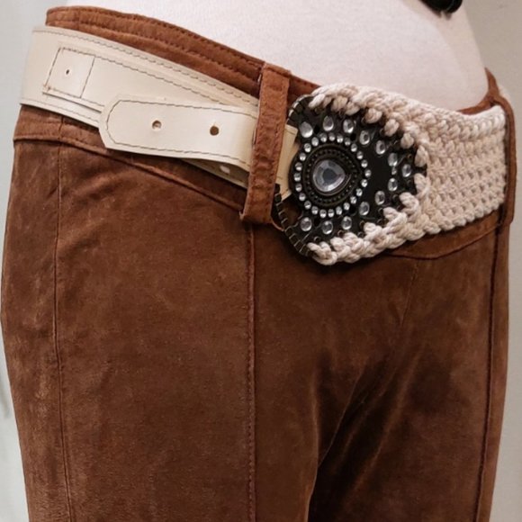 ?GORGEOUS? RETRO 80s Woven & Leather Embellished Brass Buckle Belt